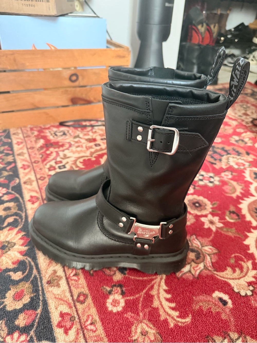 Dr. Martens Black Leather Buckle Combat Boots